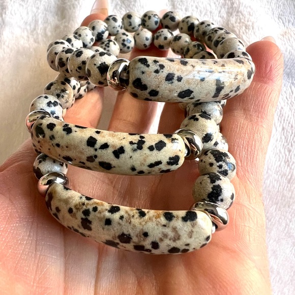 Dalmatian Jasper ID Mala Bead Bracelet - Picture 5 of 12